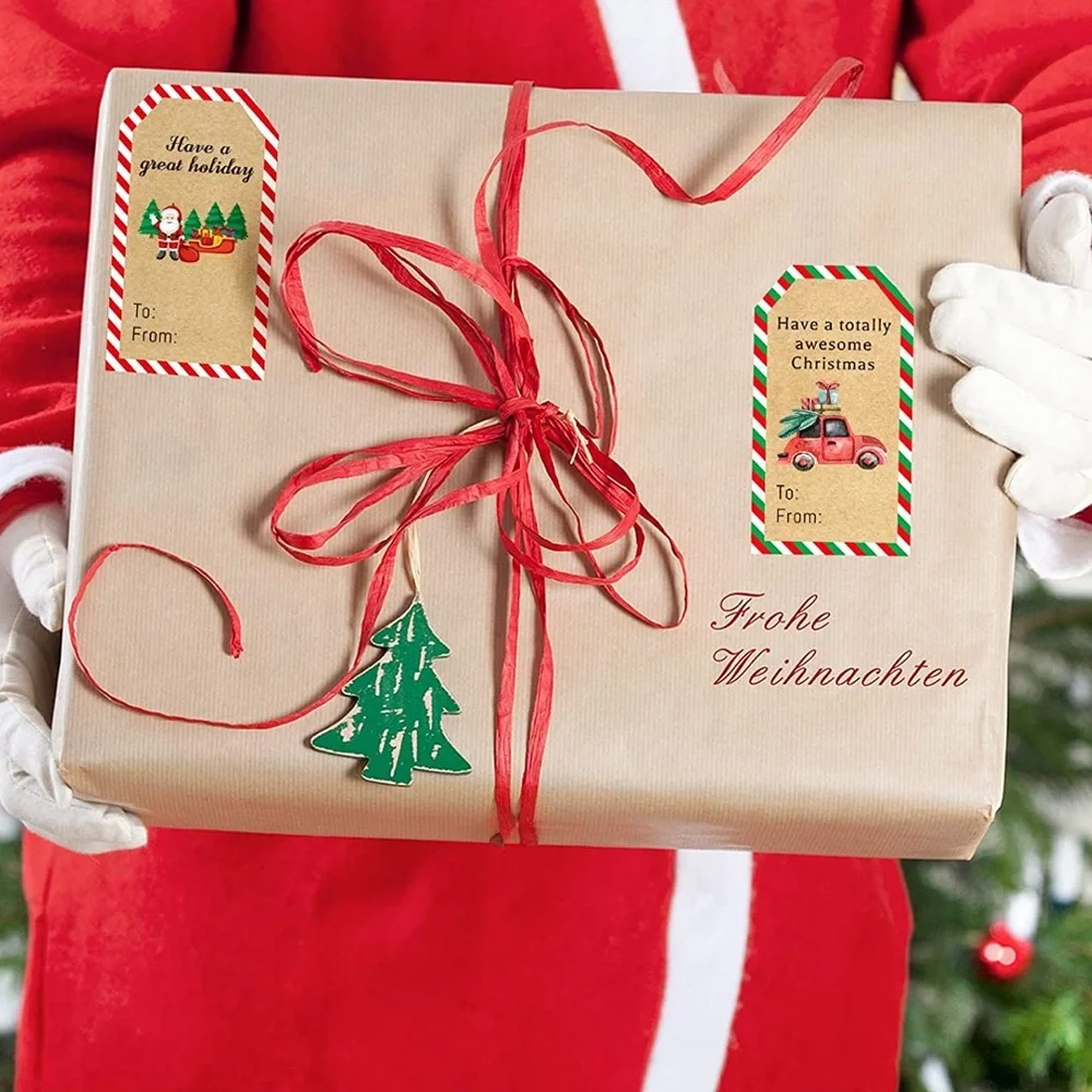 🎄 50 HOLIDAY PRESENTS LABELS 2024 - Kraft color